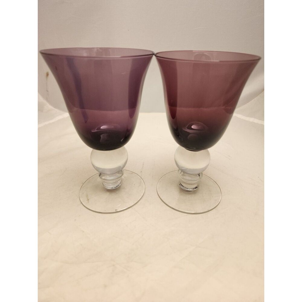 #7739 Amethyst Purple Wine Water Stem Glasses Pair